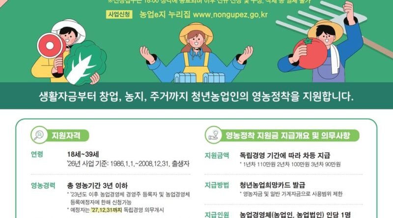 사천시, 2026 청년후계농업경영인 및 청년농업인 영농정착 지원사업 대상자 모집 2차[천지인 뉴스]