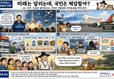 천지인뉴스 오늘의 만평,미래는 달리는데, 국민은 체감할까?[천지인뉴스]