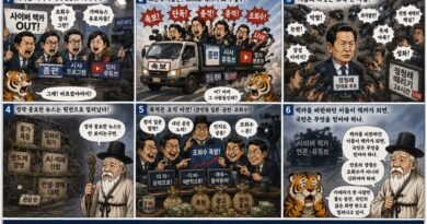 천지인뉴스 오늘의 만평,「사이버 렉카를 욕하더니, 스스로 렉카가 되었다」
