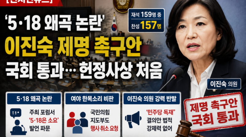 [천지인뉴스] ‘5·18 왜곡 논란’ 이진숙 제명 촉구안 국회 통과…헌정사상 처음