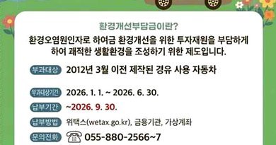 하동군, 자동차 환경개선부담금 9월 30일까지 납부하세요[천지인 뉴스]