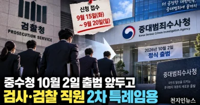 [천지인뉴스] 중수청 10월 2일 출범 앞두고 2차 인력 수혈…검사·검찰 직원 특례임용