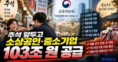 [천지인뉴스] 추석 앞두고 소상공인·중소기업에 103조 푼다…대출 만기·카드대금도 연휴 뒤로